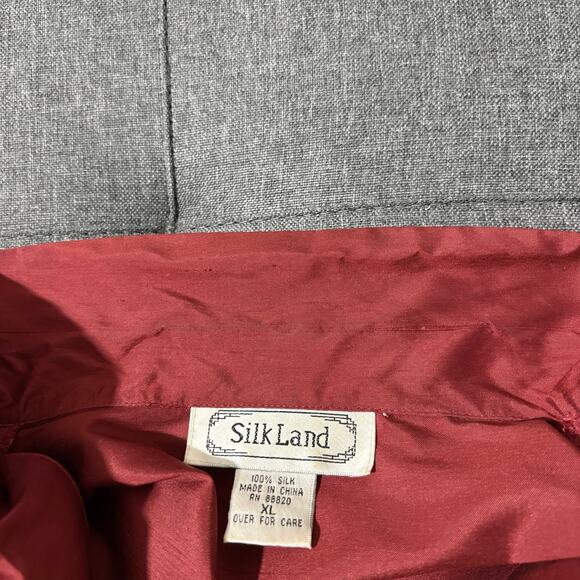 Silk Land 2 Piece Pant Suit Women XL Red 100% Silk Embroidered Floral - Picture 10 of 10